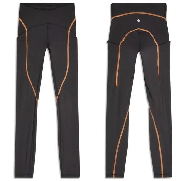 NWT Lululemon Power Thru Legging x Barry’s Tights in Black Orange colour seam​
